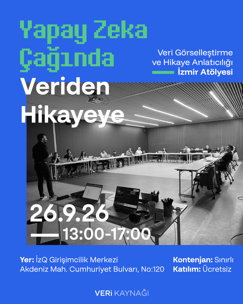 Veri Kaynağı'nın "Veri Görselleştirme ve Hikaye Anlatıcılığı" atölyesi 26 Eylül'de İzmir'de. 